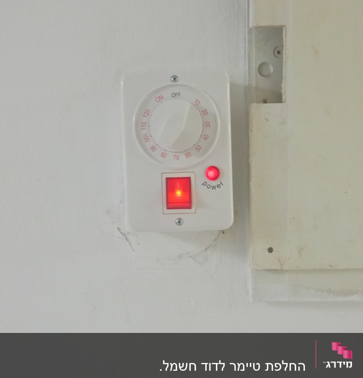 מתג חשמלי עם חוגה ומנורה אדומה דולקת